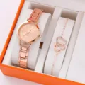 Orologio donna al quarzo in oro rosa e raffinato bracciale abbinato con doppi cuori. - Con Bracciale Doppio Cuore (29) / Senza Confezione Regalo / Oro rosa