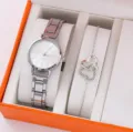 Set regalo elegante con orologio al quarzo da donna e bracciale con doppio cuore cristallo. - Con Bracciale Doppio Cuore (30) / Senza Confezione Regalo / Oro