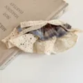 Brown plaid fabric pleated hair scrunchie with lace trim, cute vintage style hair tie accessory. - Hair Tie / White-Coffee