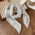 White polka dot silk ribbon scarf for women, elegant thin neckerchief for daily styling and fashion accessories. - White Polka Dot Scarf