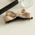 Satijnen haarclip elegante strik paardenstaart houder haarsieraden voor vrouwen - Koffie
