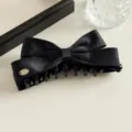 Zwarte satijnen strik haarklem voor vrouwen, elegante bananenclip paardenstaart houder stijl. - Zwart