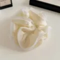 French style elegant mesh hair scrunchie, lightweight lettuce edge design for women and girls daily wear. - Off White