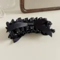 Exquisite black polka dot hair claw clip with satin bow, elegant accessory for women and girls. - Banana Clip / Black Polka Dot