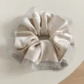 Korean style satin rhinestone mesh edge scrunchie elegant ponytail hair tie accessory - Off White