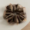Coletero de satén coreano con red de cristales, elegante accesorio brillante para coleta. - Café