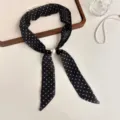Korean style black polka dot ribbon hair band with pearl buckle chic vintage hair accessories - Black