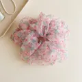 French style large organza floral scrunchie, sweet hair tie and ponytail holder accessory. - Pink