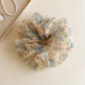 French style floral organza scrunchie for women, elegant hair tie and ponytail hair accessory. - Light Orange