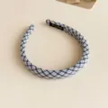 Serre-tête fin à carreaux bleu et blanc style coréen accessoire de cheveux minimaliste chic - Carreaux Bleu Marine