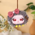 Cute plush doll pendant grey curly fleece car hanging ornament with red bow and big eyes decor - Single Pod / Single Peapod Style - Gray
