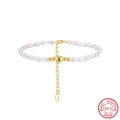 Pulsera corazon de perla plata 925 cadena ajustable joya de moda para mujer fiesta - Plata de ley S925 chapada en oro de 14K, 16,5+5cm, aprox. 3,57g