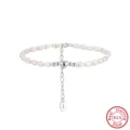 Primer plano de pulsera de perlas con colgante de corazón de plata 925 y cadena extensible. - Plata de ley S925 chapada en platino, 16,5+5cm, aprox. 3,57g