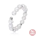 Anello aperto in perle d'acqua dolce in argento sterling misura regolabile 925 - Stile a C con Perle e Sfere Alternate (GPR11-14K) / Oro