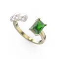 Anello aperto in argento S925 con perle bianche eleganti e gemma rettangolare verde brillante. - Stile Patchwork Smeraldo Multi-Perla (GPR09-14K) / Oro