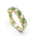 Anello in Argento S925 con Perla e Pietra Verde, Variante Design Onda Milgrain. - Taglia 6 / Stile Smeraldo con Bordo a Sfere Ondulato (GPR10) / Oro