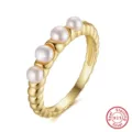 Squisito anello di perle in argento sterling 925 con fascia dorata, gioiello da donna. - 6 / Stile Aperto Perla con Trama Intrecciata (GPR13-14K) / Oro