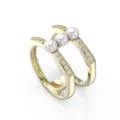 Elegante anello doppio in argento S925 decorato con tre perle bianche scintillanti - 6 / Stile Aperto Perla Pavé a Doppio Strato (GPR08-14K) / Oro
