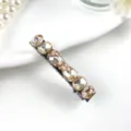 Exquisite crystal hairpin detail view, sparkling champagne rhinestones on metal barrette. - Style 1 Champagne