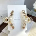 Clear acrylic small hair claw clips set with sparkling rhinestones and elegant faux pearls. - Pearl Style in Champagne