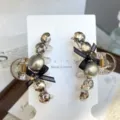 Mini crystal hair claw clips pair with black bow and pearl beads, cute side hair accessories. - Pearl Style in Transparent Grey