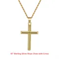 18 Zoll Gold Kreuz Anhänger Halskette Mit Hip Hop Sterling Silber Kordelkette Schmuck - Kordelkette-Stil / 1,5mm Kordelkette (45cm) / Gold
