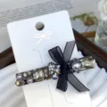 Rhinestone pearl bow hair clip sweet side clip sparkling crystal bangs hairpin for women - Plum Blossom Pearl Style in Gray
