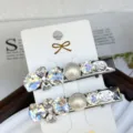 Silver hair clip with dazzling crystals, rhinestones and a pearl. Elegant side pin style. - Crystal Bow Ties - White