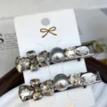 Silver pearl crystal hair clip set, grey rhinestone side bang clip for women styling. - Crystal Bow Ties - Gray