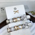 Pearl rhinestone silver hair clip crystal hair pin side clip fashion hair accessory - Water Cube Designs - Champagne