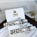 Silver rhinestone pearl hair clips set, elegant bow design side hair barrettes for women. - Heavy Craft Large Pearl Bows