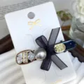 Black Bow Pearl Hair Clip Rhinestone Side Clip Elegant Sweet Hairpin for Women and Girls - Oval Zirconia Style