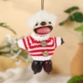 Handmade natural seed shell hanging doll ornament with cute knit sweater and creative design. - Premium Cream White Hair Style for Men