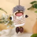 Handcrafted natural nut shell doll pendant, cute wool hair and knitted sweater details. - Premium Dark Grey Hair Style for Men