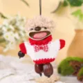 Handmade Natural Nut Shell Doll Pendant With Red White Knit Sweater Hanging Ornament - Premium Beige-Grey Hair Style for Men