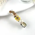 Elegant rhinestone pearl hair clip detail view shiny duckbill barrette for women - Style C Champagne