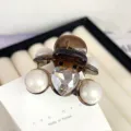 Brown hair claw clip with pearls and heart crystal, compact design for daily hair styling - Medium Pearl Claw Clip 1 / Brown