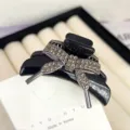 Rhinestone Bow Hair Claw Clip Black Shark Clip Elegant Small Hair Accessories for Women - Alloy Bowknot with Grey Rhinestones / Black