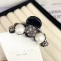 Black camellia hair claw clip with pearls and rhinestones, elegant small shark clip accessory. - Pearl Medium Claw 3 / White