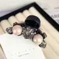 Elegant rhinestone pearl hair claw clip, chic camellia flower small shark clip for women - Pearl Medium Claw 3 / Pink