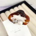 Tortoise shell hair claw clip with crystal and pearl elegant small hair accessory for women - Small Cloud Style / Coffee