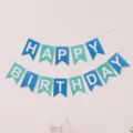 Happy Birthday party banner swallowtail pennant hanging decoration blue turquoise - Small Two-Tone Swallowtail Banners - Dark Blue & Tiffany Blue