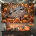 Halloween Hintergrund Stoff hängend gruselig Kürbis Fledermäuse 110x180cm Party Deko - WSHB-03 Stil / 110x180cm