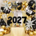 2027 Neujahrs Party Luftballons Set mit Sektflasche und schwarz goldenen Ballons. - 2027 Silber