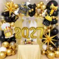2027 Neujahr Party Ballon Bogen Set mit gold schwarzen Ballons und Champagner Flasche. - 2027 Gold