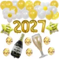 2027 Neujahrs Ballon Dekorationsset mit Champagnerflasche und goldenen Zahlen Luftballon - 2027 Neujahrsset mit goldener Margerite