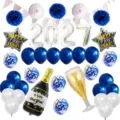 2027 Neujahr Party Ballon Dekoration Set mit blauen weißen Ballon und Champagnerflasche. - Blaues 2027 Neujahrsset