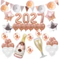 2027 Neujahr Party Ballon Dekoration Set mit Champagnerflasche und Folienballons. - 2027 Neujahrsset in Roségold