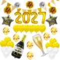 2027 Neujahr Ballon Dekorationsset fuer Partybedarf, Champagnerflasche und Banner. - Schwarz-goldenes 2027 Neujahrsset