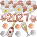 2027 Neujahr Party Ballon Set mit Roségold Luftballons und Champagnerflasche Dekoration. - 2027 Neujahrsset mit roségoldener Margerite